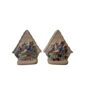Vintage 1930s Shawnee Ceramic Birdhouse Wall Pocket Planter Vase Set of 2
